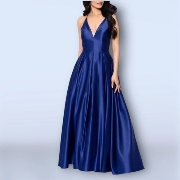 Blondie Nites Juniors V-Neck Satin Ball Gown COLOR Royal  SIZE 1 Formal Prom - Picture 1 of 5